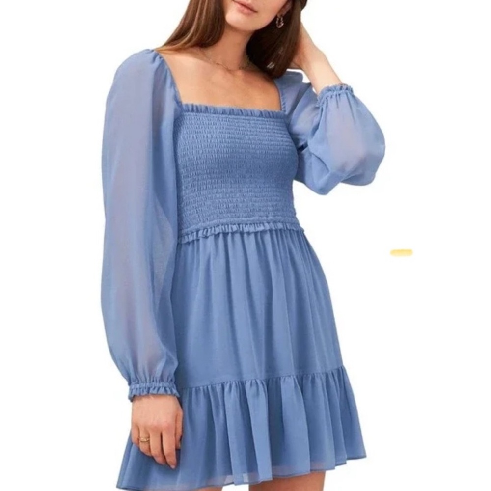 1 State blue smocked chiffon dress size XS